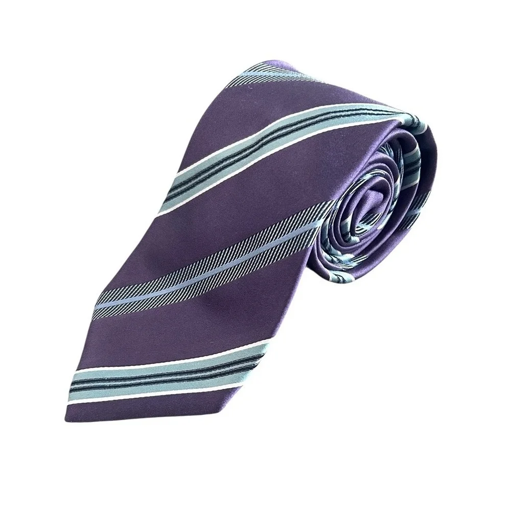 ERMENEGILDO ZEGNA‎ Mens 100% Silk Necktie ITALY Luxury STRIPED Purple/Blue
